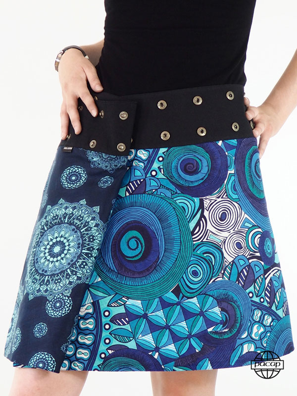 grossiste france Jupe Coton Portefeuille Ethnique Mandala Tendance Bleu - Bali .jpeg